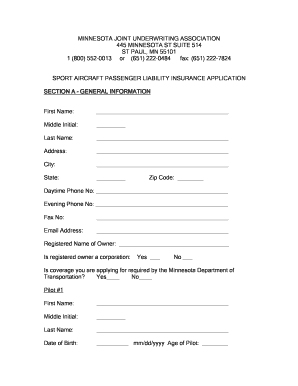 Minnesota Sport Aircraft Passenger Liability Insurance Application
