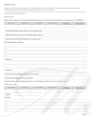 Mansion Student Accommodation Fund Switch Form