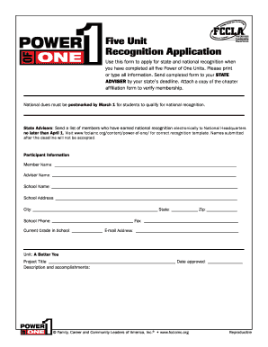 Five Unit Recognition Application Form