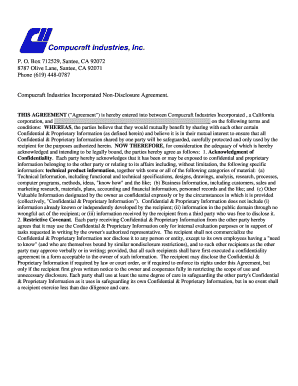 Compucraft Industries Non-Disclosure Agreement
