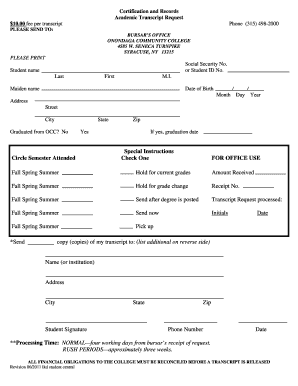Academic Transcript Request Form