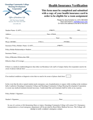 Health Insurance Verification Form
