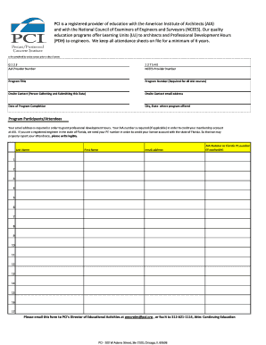 AIA NCEES Professional Development Hours Attendance Form