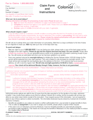 Colonial Life Disability or Critical Illness Claim Form