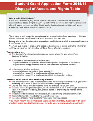 Student Grant Disposal of Assets and Rights Form