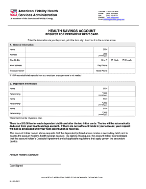 Health Savings Account Dependent Debit Card Request