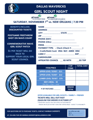 Dallas Mavericks Girl Scout Night Ticket Order Form
