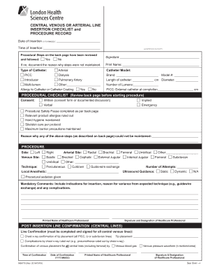 Central Venous or Arterial Line Insertion Checklist