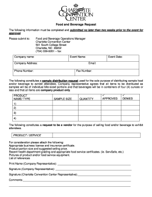 Food and Beverage Request - Southern Shows