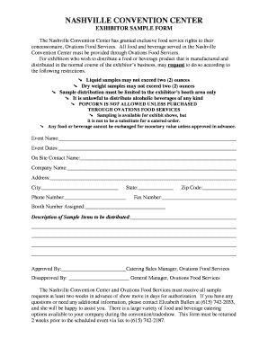 Nashville Convention Center Exhibitor Sample Form