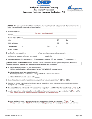 Errors and Omissions Insurance Application