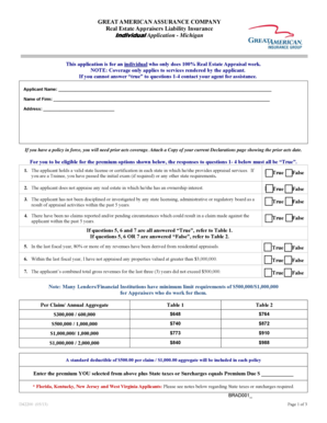 Real Estate Appraiser Liability Insurance Application