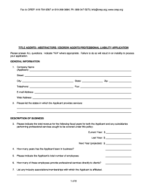 Title Agents Professional Liability Application