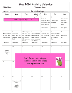 May 2014 Activity Calendar