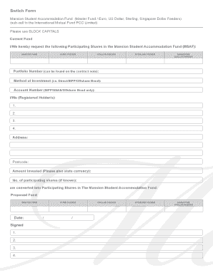 Mansion Student Accommodation Fund Switch Form