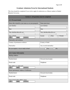 Graduate Admission Form for International Students