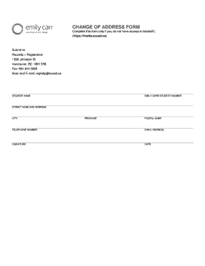 Emily Carr Change of Address Form