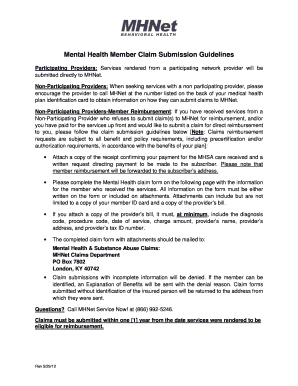 Mental Health Member Claim Submission Form