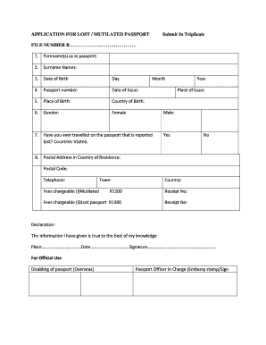Application for Lost or Mutilated Passport