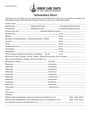 Wedding Information Sheet