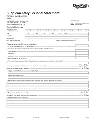 Supplementary Personal Statement for Epilepsy