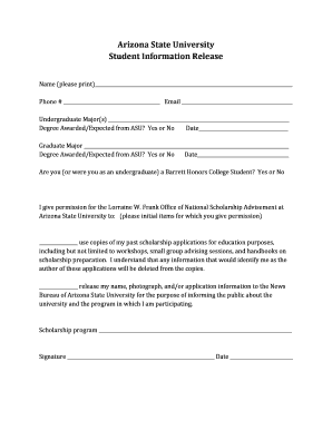Arizona State University Student Information Release