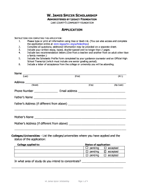 The W James Spicer Scholarship Application