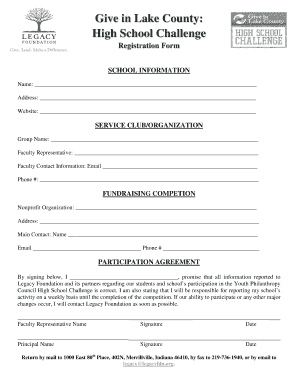 Give in Lake County High School Challenge Registration Form