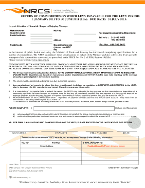 South Africa NRCS Levy Return Form