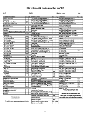 4-H Club Literature Manual Order Form