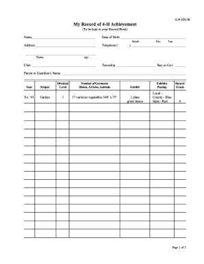 4-H Achievement Record Form