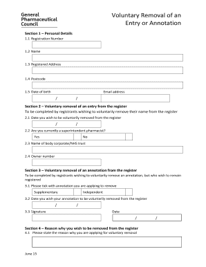 Voluntary Removal of an Entry or Annotation Form