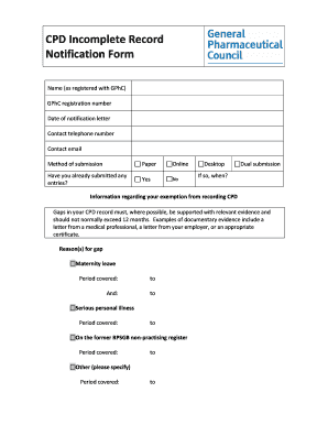 CPD Incomplete Record Notification Form