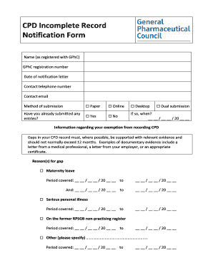 GPhC CPD Incomplete Record Notification Form