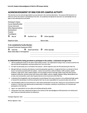 Student Acknowledgment of Risk for Off-Campus Activity