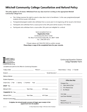 Mitchell Community College Cancellation and Refund Policy
