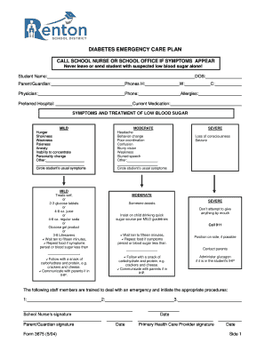 Diabetes Emergency Care Plan