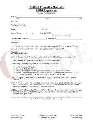 Certified Prevention Specialist Initial Application