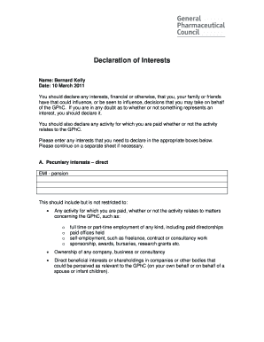 Declaration of Interests Form