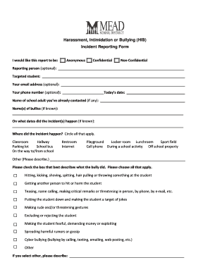 Harassment Intimidation Bullying Incident Report Form