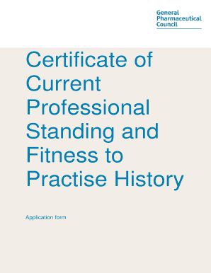 Certificate of Current Professional Standing Application