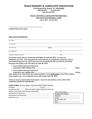 Texas Certified Landscape Professional Certification Renewal Form