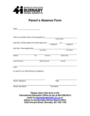 Parent's Absence Form