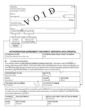 Authorization Agreement for Direct Deposits