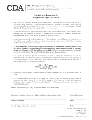 Calendario de Reembolso del Programa de Pago Alternativo