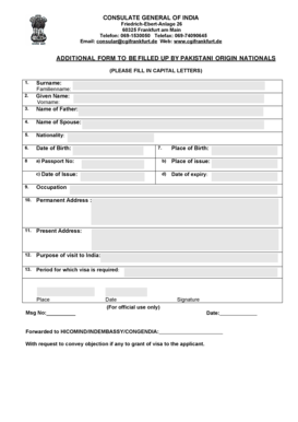 ADDITIONAL FORM TO BE FILLED UP BY PAKISTANI ORIGIN NATIONALS