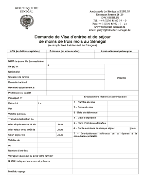 Demande de Visa d’entrée et de séjour