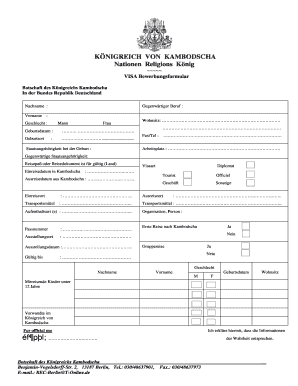 VISA Bewerbungsformular