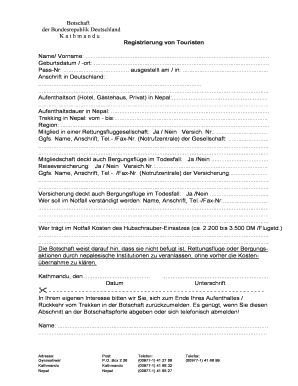 Registrierung von Touristen