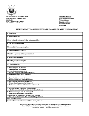 Formulaire de demande de visa du Burundi